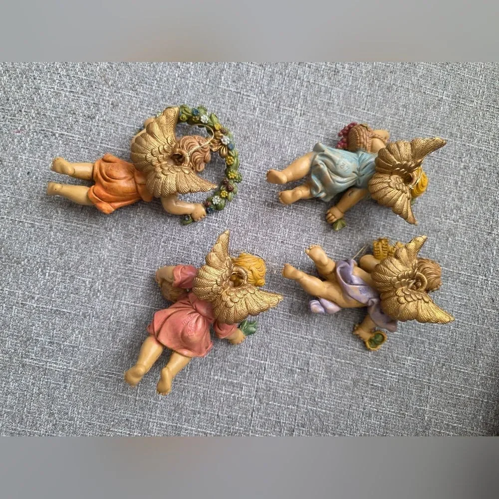 Vtg Angel Cherub Depose Italy 5' Wall Ornaments Hanging Set Of 4 135 136 137 138